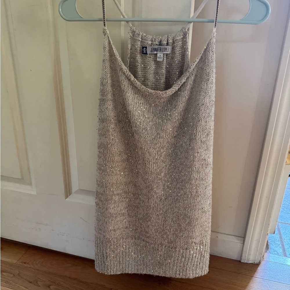 Jennifer Lopez Gold Sequin Knit Top
